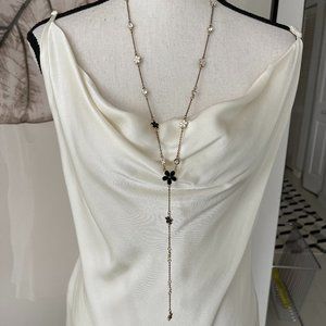 Clovers & Crystals Black/White Lariat Necklace